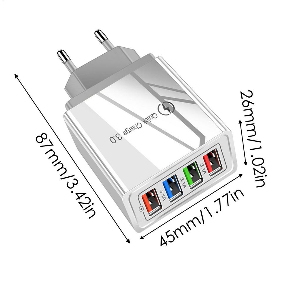 4 USB Phone Charger Faster Charger US/EU Ultra-Fast Charging USB Adapter Charge Four Devices At Once For Smartphones & Tablets