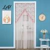 Light Filtering Balcony Partition Sheer Lace Door Curtain Embroidered Floral Doorway Curtain with Beads No Drill Rod Pocket Room Divider for Bedroom