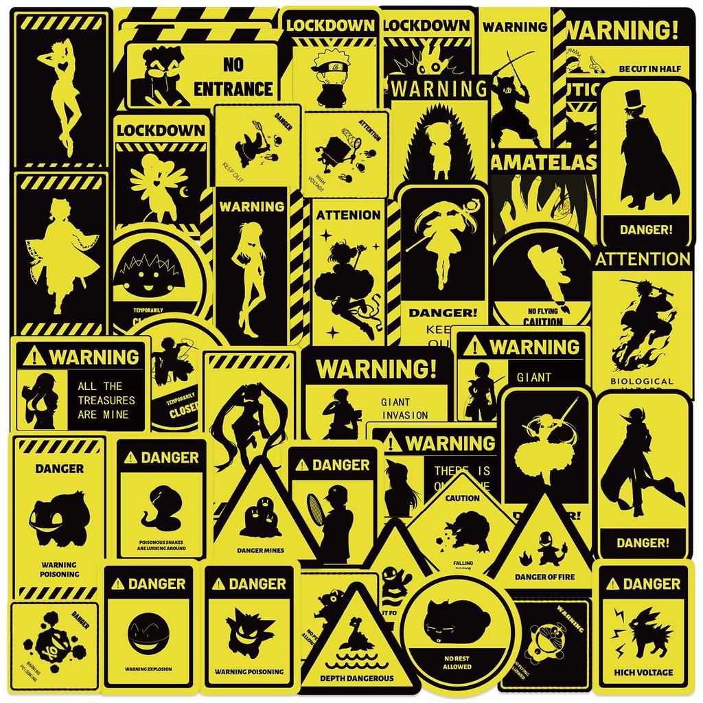 50 Hot Anime Warning Stickers: Cartoon Graffiti for Scrapbooks, Phone Cases, & Decoration. Waterproof & Self-Adhesive. 50 Sheets.