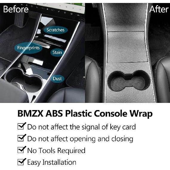 BMZX for Tesla Model 3 for Model Y Center Console Wrap ABS Carbon Fiber Pattern Console Cover Interior Decoration Wrap Kit - for Tesla Model 3 for