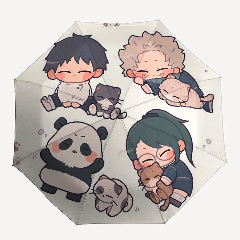 1pc Chibi Characters with Cats - Automatic Opening/Closing Outdoor Umbrella, Portable 3-Fold Design, 8-Bone Iron Frame Outdoor Umbrella, Perfect
