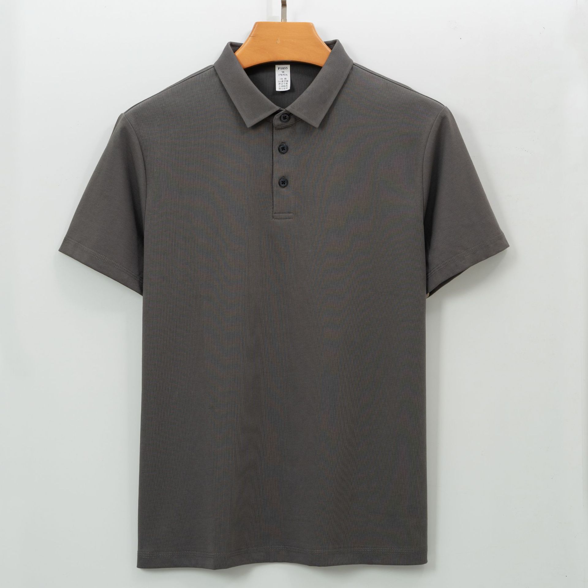 

260g Cotton Short-sleeve Men s T-shirt Long-staple Cotton Wrinkle-free Seamless Shirt Collar Minimalist Lightweight Breathable Summer Business T-shirt 4XL темно-сірий