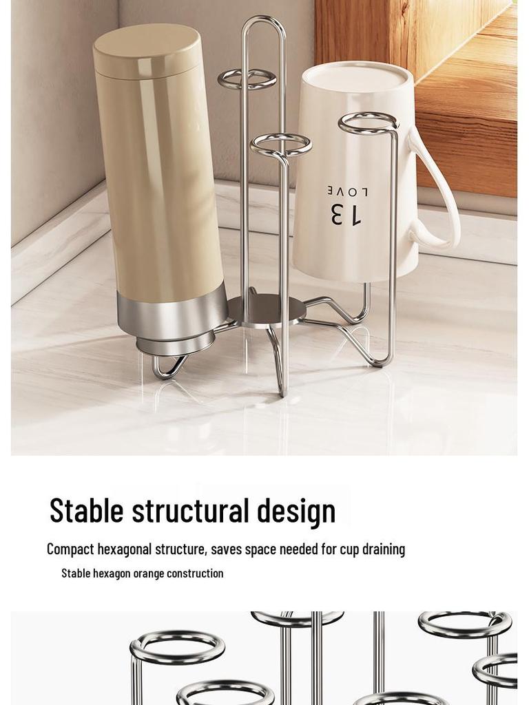 Stainless Steel Rotating Cup Holder & Draining Rack for Countertop