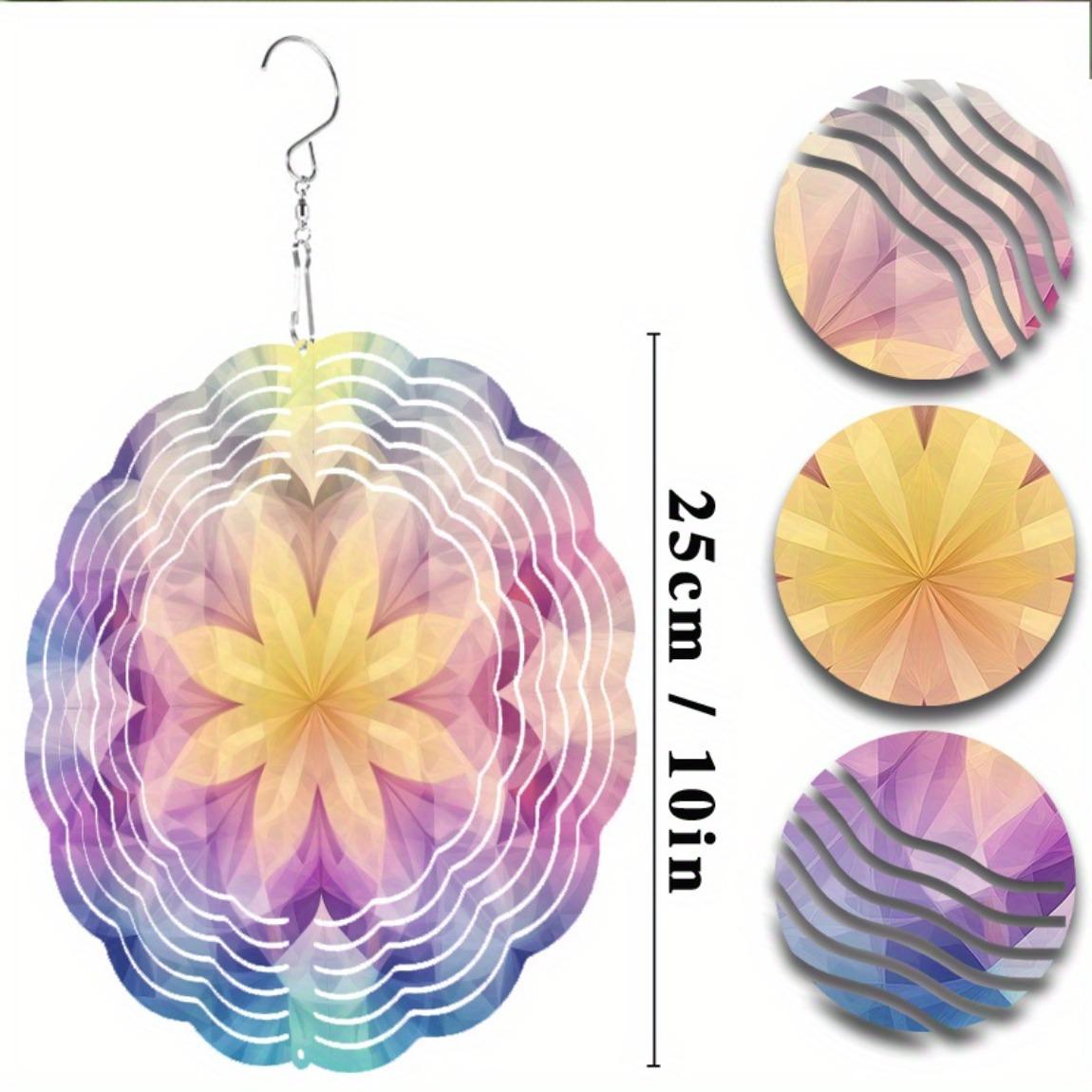 

360 Degree Rotating Hook 10 Inch Hanging Wind Chime Vibrant Floral Gradient Metal Outdoor Decor for Balcony Patio Garden Battery Free Gift 01A