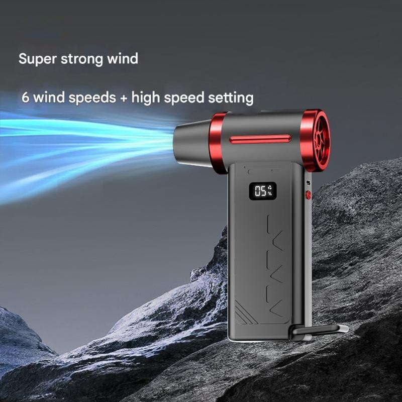High Power 130000 RPM Portable Blower Fan Featuring 6 Adjusted Speeds Turbos Mode And LED Light Rechargeable Battery
