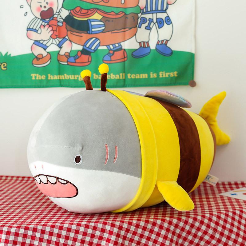 Cute Plush Toy Shark Bee Sleep Companion Toy Soft PP Cotton Filled Simulation Plush Doll Shark Toy Gift 25cm long