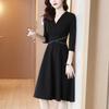 Spring, Summer and Autumn Waist V-neck Slim New French Retro Dress Temperament Dress Small Black Dress
