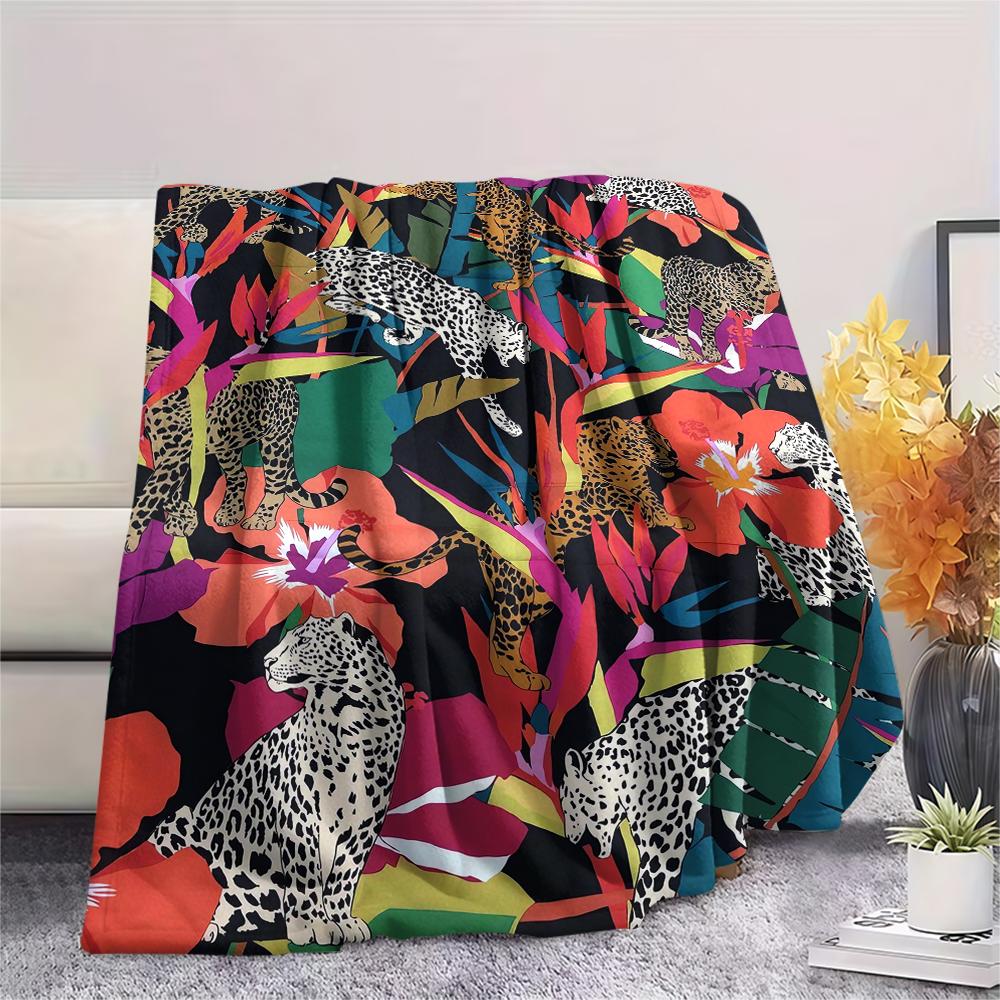 1Pc Jungle Leopard Print Flannel Blanket, High Quality Comfortable for All Seasons, Home Decor, Warmth and Comfort, Perfect for Christmas Gifts