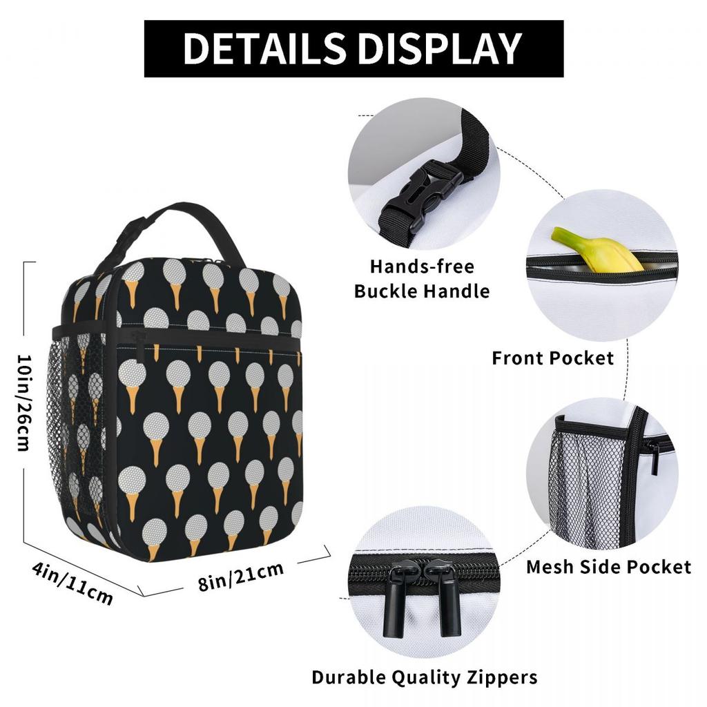 Golf Ball White Pattern Insulated Lunch Bag for Women Children Leakproof Food Boxes Thermal Lunch Box Tote