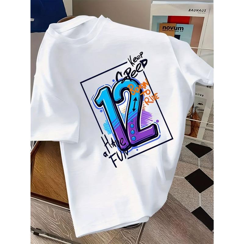 Kids Crewneck Short Sleeve T-Shirt, Fashion Print for Happy 12th Birthday, Born To Love Riding Graphic