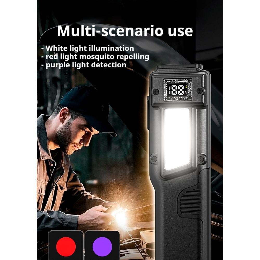 New Portable Flashlight Ultra-thin Rechargeable LED Flashlight Portable Work Light, Cold Resistant, Camping, Patrol, Battery Display