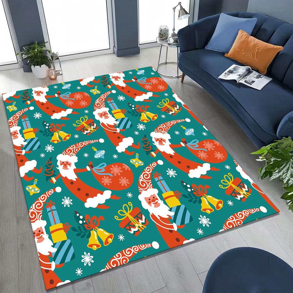 Frohes Neues Jahr Frohe Weihnachten Weihnachtsbaum Weihnachtsmann Cartoon Geschenk Teppich Teppich für Schlafzimmer Wohnzimmer Sofa Haus Fußmatte Dekoration,Rutschfest