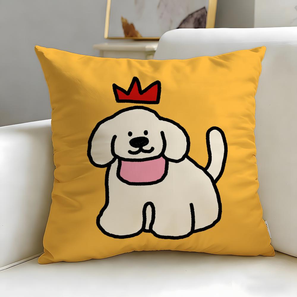 classic cartoon Happy Dog Cushion Cover Soft & Easy-Wash Pillow Case – Versatile for Couch, Bed, Travel and Office