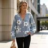 Floral Pattern Knitted V Neck Long Sleeve Cardigan Sweater Coat