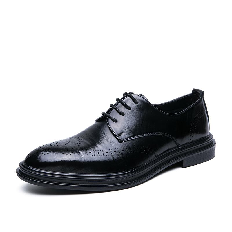 Large size leather shoes men's casual business dress shoes Brock engraved trend platform hair stylist shoes