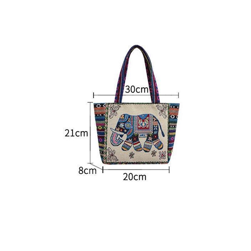 Ethnic Style Handbag Trendy Animal Embroidery Handbag Canvas Women Shoulder Bags Women Grocery Storage Pouch