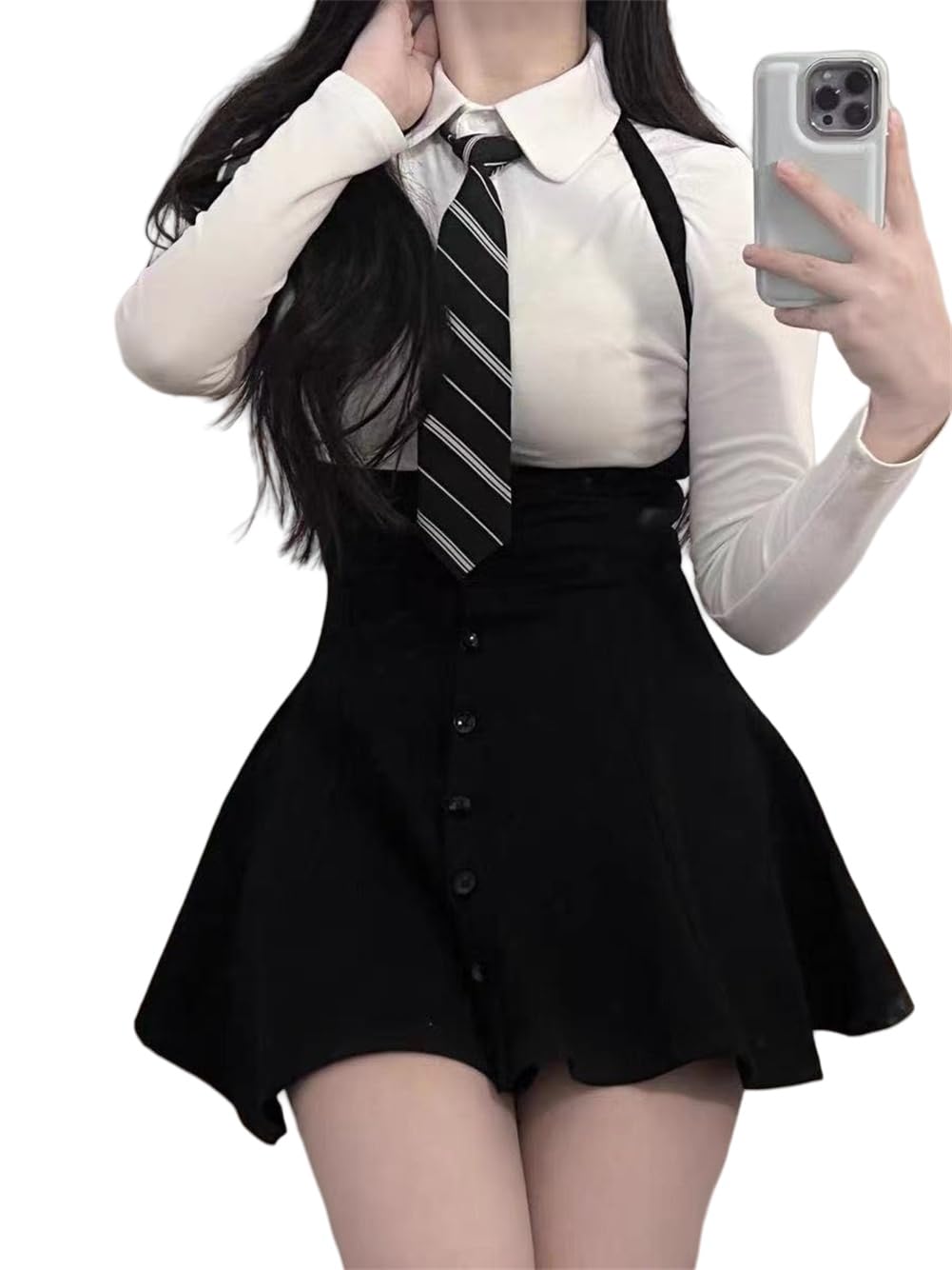 

Комплект платья для топа и лендмайна длинный или короткий белая лента и подтяжки школьный Харадзюку осень фото [SDSXZWG] Массовое производство Женщины, Низ, Галстук, Стиль,