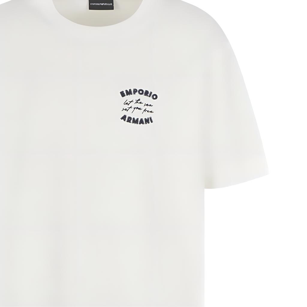 Emporio Armani Fun Embroidered Round Neck Short Sleeve T-Shirt Men Tops Off-White EM000827-AF12926-U0003