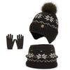 Polyester Winter Knitted Hat Warm Ear Flap Kids Snowflake Beanie for 2/3 Piece Set For Boys Girls