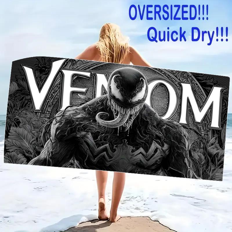 Black-Venom Print Beach Towel, Large Soft Quick Dry Towel for Beach Camping Swimming