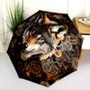 Gear Wolf  pattern, automatic folding umbrella, portable and foldable design, 8 ribs, a Christmas or birthday gift.