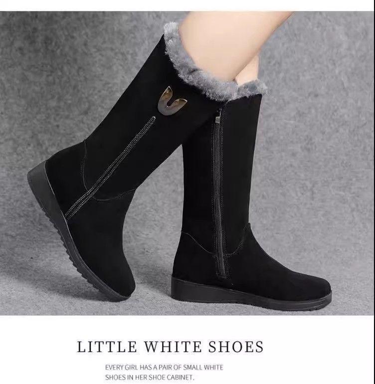 Women's High-Top Mid-Calf Snow Boots, Velvet-Lined, Non-Slip, Lightweight, Warm, Flat Bottom.