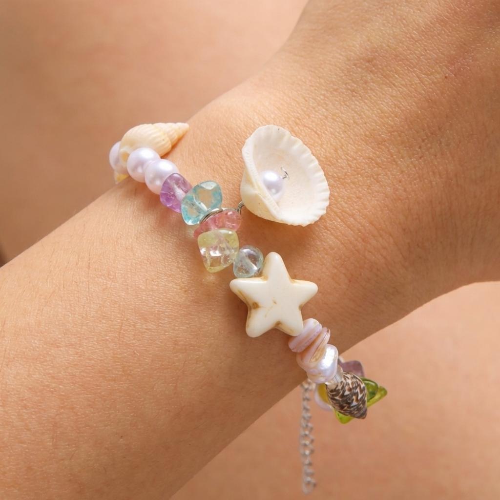 Shell Crushed Stone Imitation Pearl Star Conch Bracelets For Women Men Boho Starfish Bangle Ocean Beach Vacation Summer Jewelry