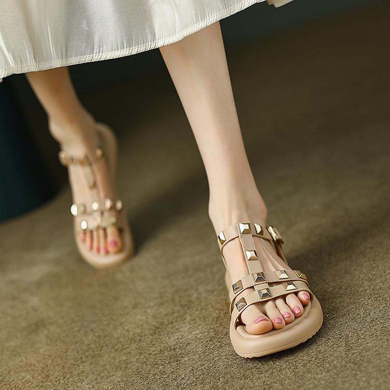 Summer Casual Women's Shoes Round Head Broadband Sandals Buckle Women's Platform Sandals New Large Size Shoes Solid Color Rubber Sole