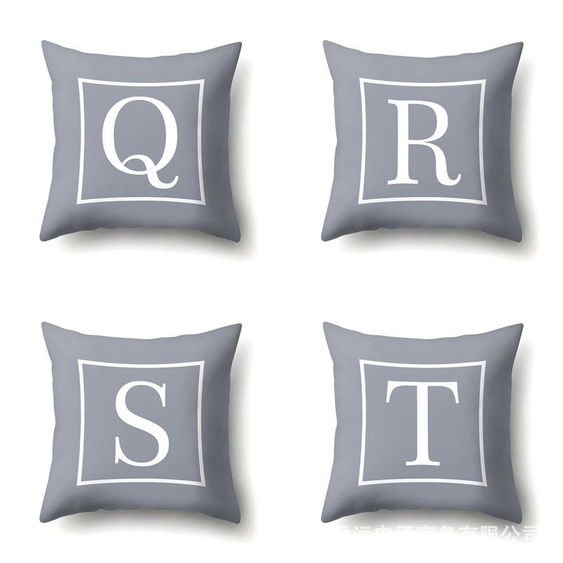 Polyester Pillow Case Gray Base Literary Home Car Decoration 26 English Letter Cushion Car Cushion Cover