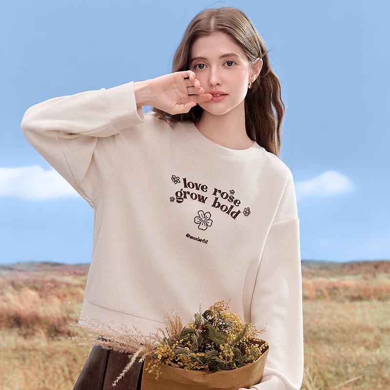 Betu Women's 2025 Autumn Embroidered Drop Shoulder Casual Long Sleeve Sweatshirt