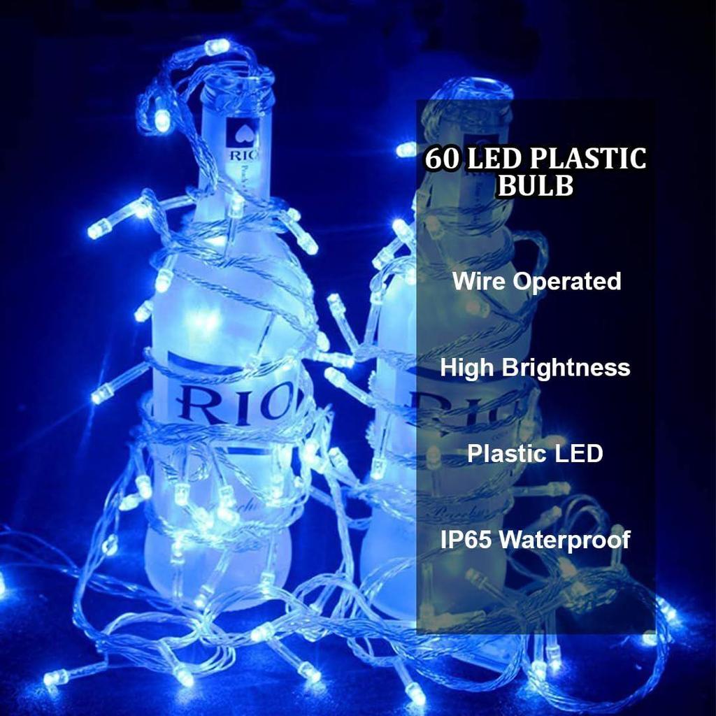 20 Meter  Decorative String Light | LED Fairy Light for Diwali, Christmas, Weddings & Home Decoration | Polycarbonate, (60 LED Blue 5MM, Pack of 1)