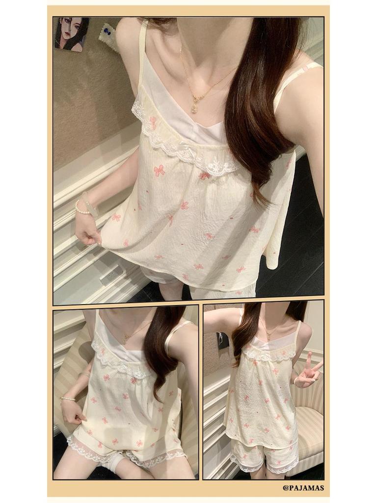 Princess Style Cloud Cotton Pajama Set for Women with Built-in Bra