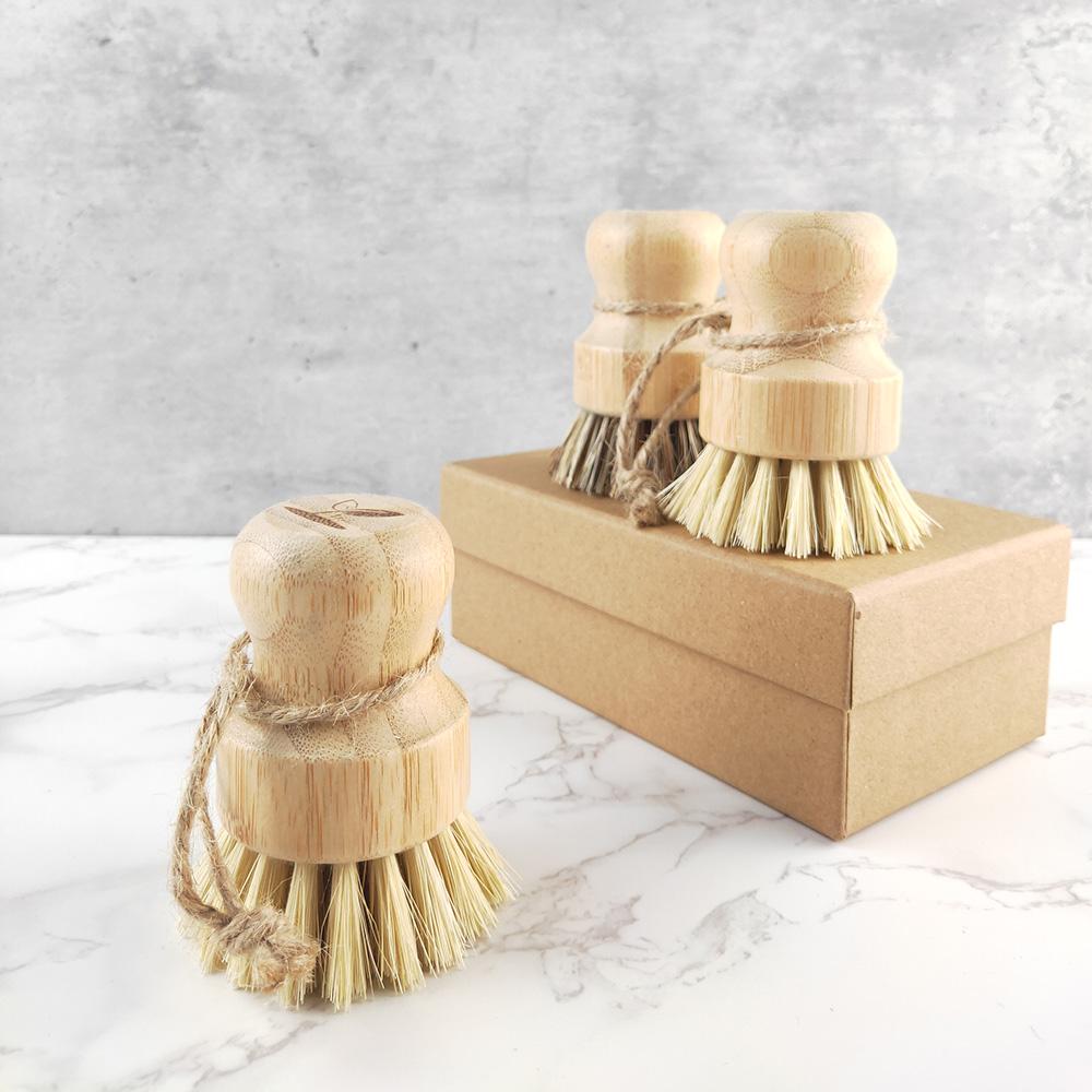 100% Natural Eco-Biodegradable Round Cleaning Brush Sisal and Bamboo Utensils Kitchen Scrubbing Pot Brush
