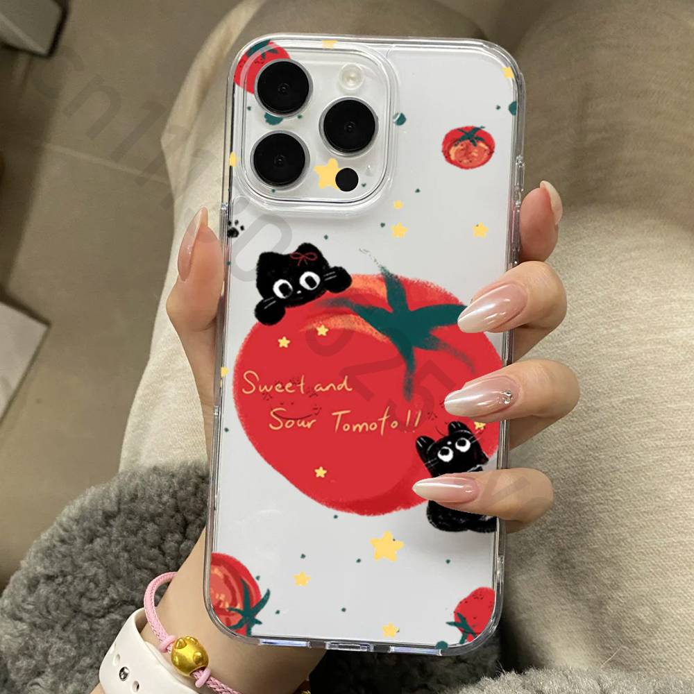 Shiny Cute Tomato Phone Case for iPhone 17 16 15 14 13 12 11 Pro Max Plus Air Mini 16E ProMax Transparent Case