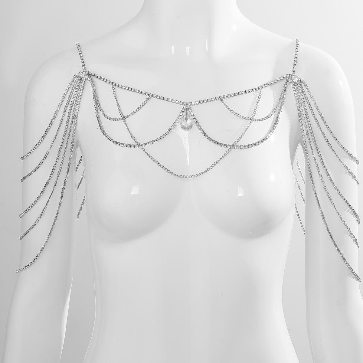 

Элегантная цепочка для тела со стразами: Роскошный наплечный аксессуар для вечеринки серебряный