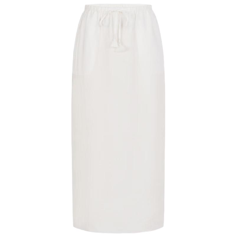 Edition Women's Linen Elastic Waist Midi Skirt