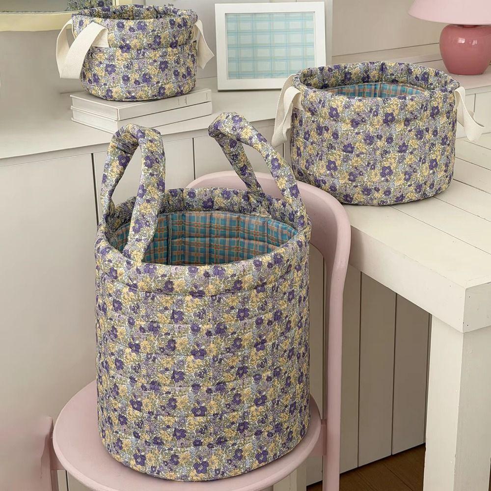 Collapsible Floral Storage Basket Cotton Laundry Hampers Vintage Sundries Storage Basket Women