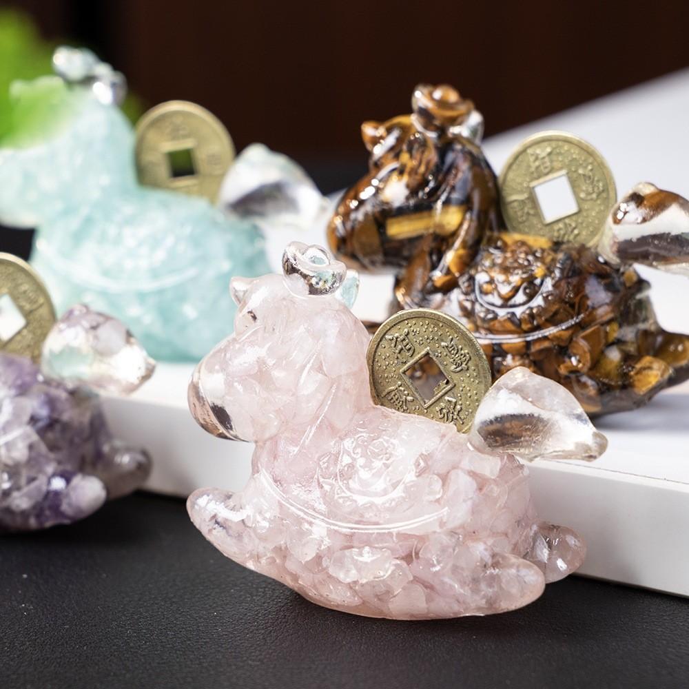 Resin Animal Decor With Natural Crystal Chips For Home Office Gift