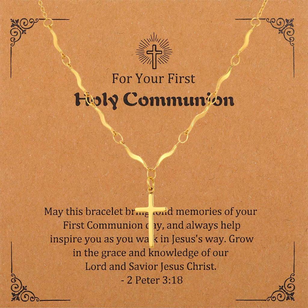 Cross Necklace for Women, Baptism First Holy Communion Confirmation Easter Gifts Teenage Christmas Gift for Mom Nephew