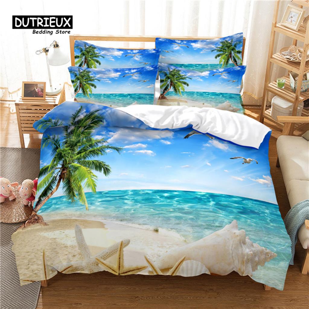 3pcs Duvet Cover Set, Ocean Landscape Bedding Set, Soft Comfortable Breathable Duvet Cover, For Bedroom Guest Room Decor