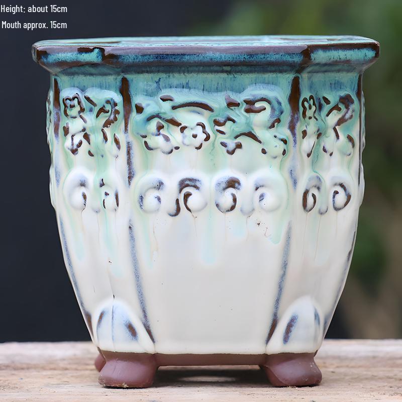 Handmade Terracotta Succulent Pot, Large Square with Gloss Glaze and Breathable Design.