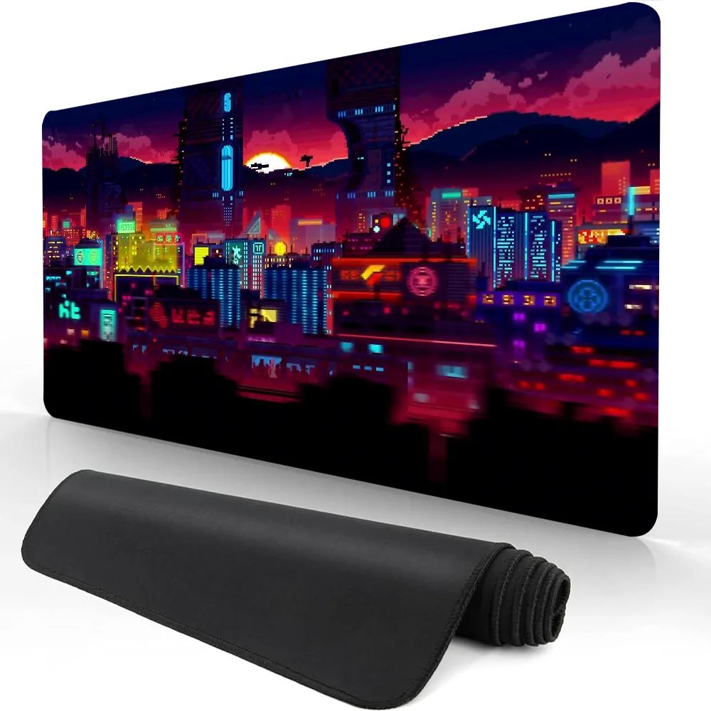 Hot Sell City Neon Pixel Large Mouse Mat Gaming Mousepad Gamer Mousepads Rubber Keyboard Mats Desk Mats XXL Mouse Pads 900X400