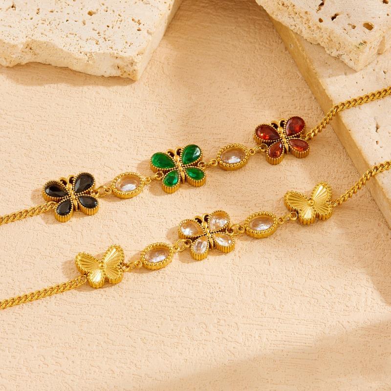 Gold Vintage Cz Butterfly Curb Chain Bracelet