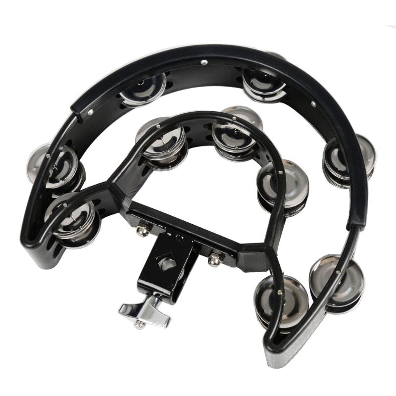 Drum Set Half Moon Tambourine with Mounting Eye Bolt Hi-Hat Tambourine with Double Row Jingle Easy Installation
