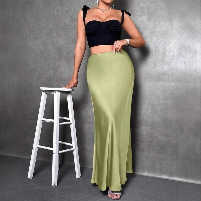 Fashion Elegant Loose Women Satin Skirts Spring and Summer New Simple Casual Office A-line Long Skirts Office Solid Color Women's Clothing