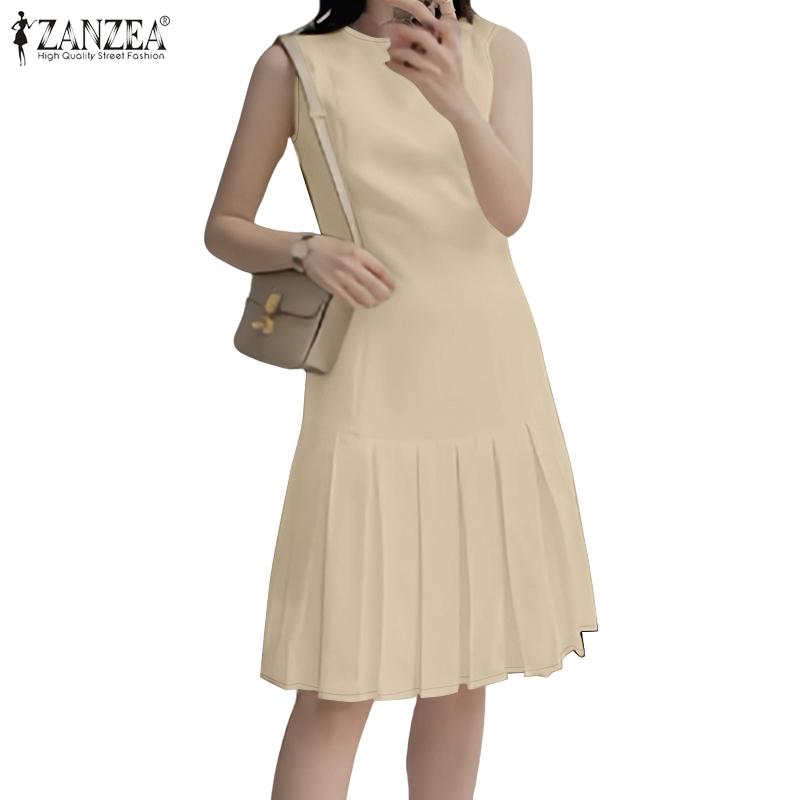 ZANZEA Women Summer Casual Round Neck Sleeveless Dress