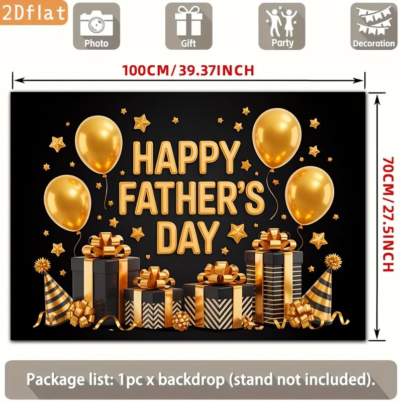 Two-dimensional Flat Banner 1 Piece Party Banner Poster - Happy Father's Day Black and Gold Balloons Gift Box Starszyc