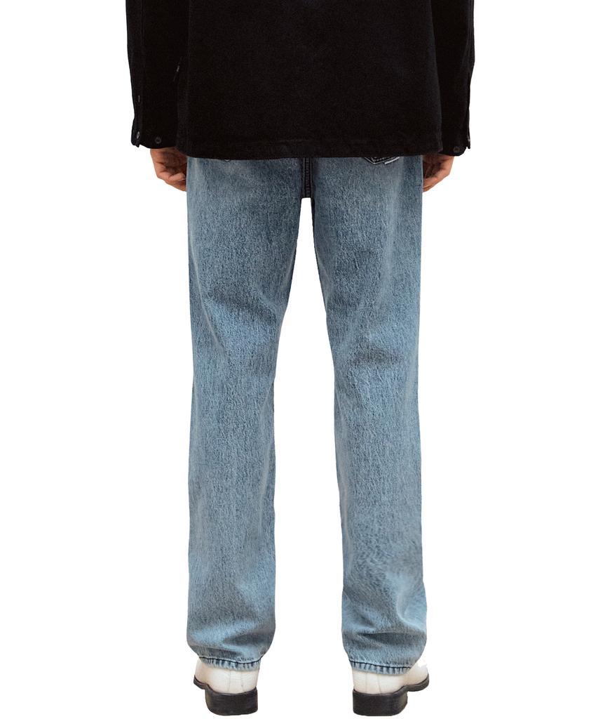 LAB101 Basic Stone Damage Wash Straight Denim Pants (Mid Blue)