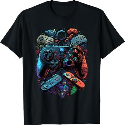 Black Gaming T-Shirt, Unisex-Adults & Kids, Long Sleeve, Small, Black