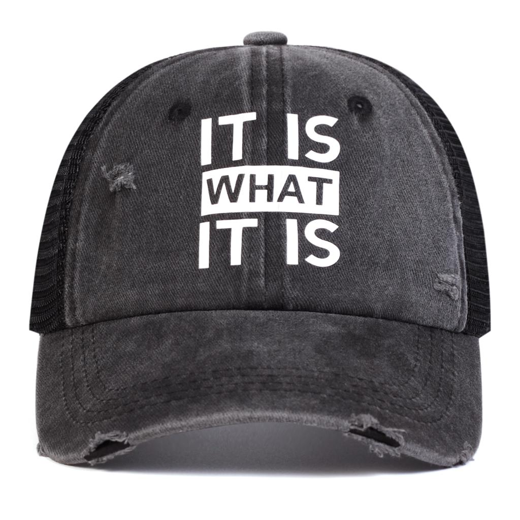 Unisex IT IS WHAT Letter Print Wash Baseball Net Caps Hip Hop Cap Spring Summer Outdoor Adjustable Casual Hats Sunscreen Hat